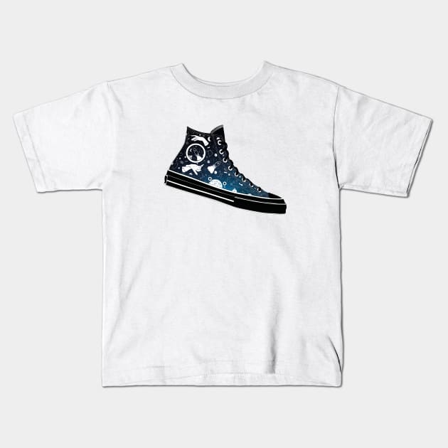 Space Converse Illustration blue Kids T-Shirt by MickeyEdwards